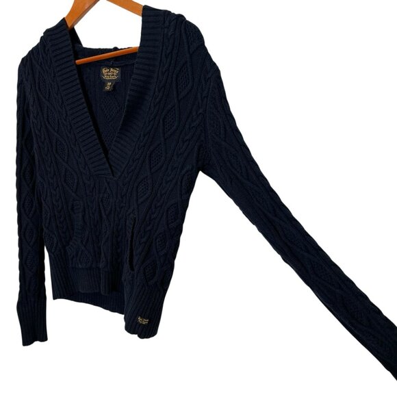 Polo Jeans 1967 Ralph Lauren Women's XS Vintage V Neck Cable Knit Hooded Sweater - Picture 9 of 10